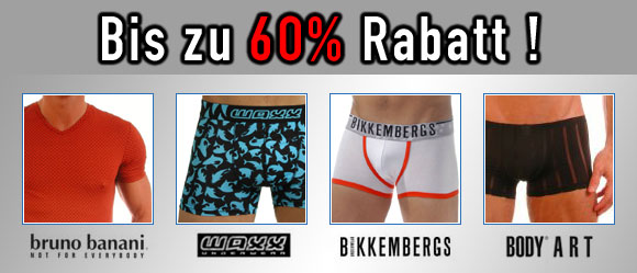 Bis zu 60% Rabatt bei drunter-und-drueber.de: Bruno Banani, Waxx, Bikkembergs, Body Art